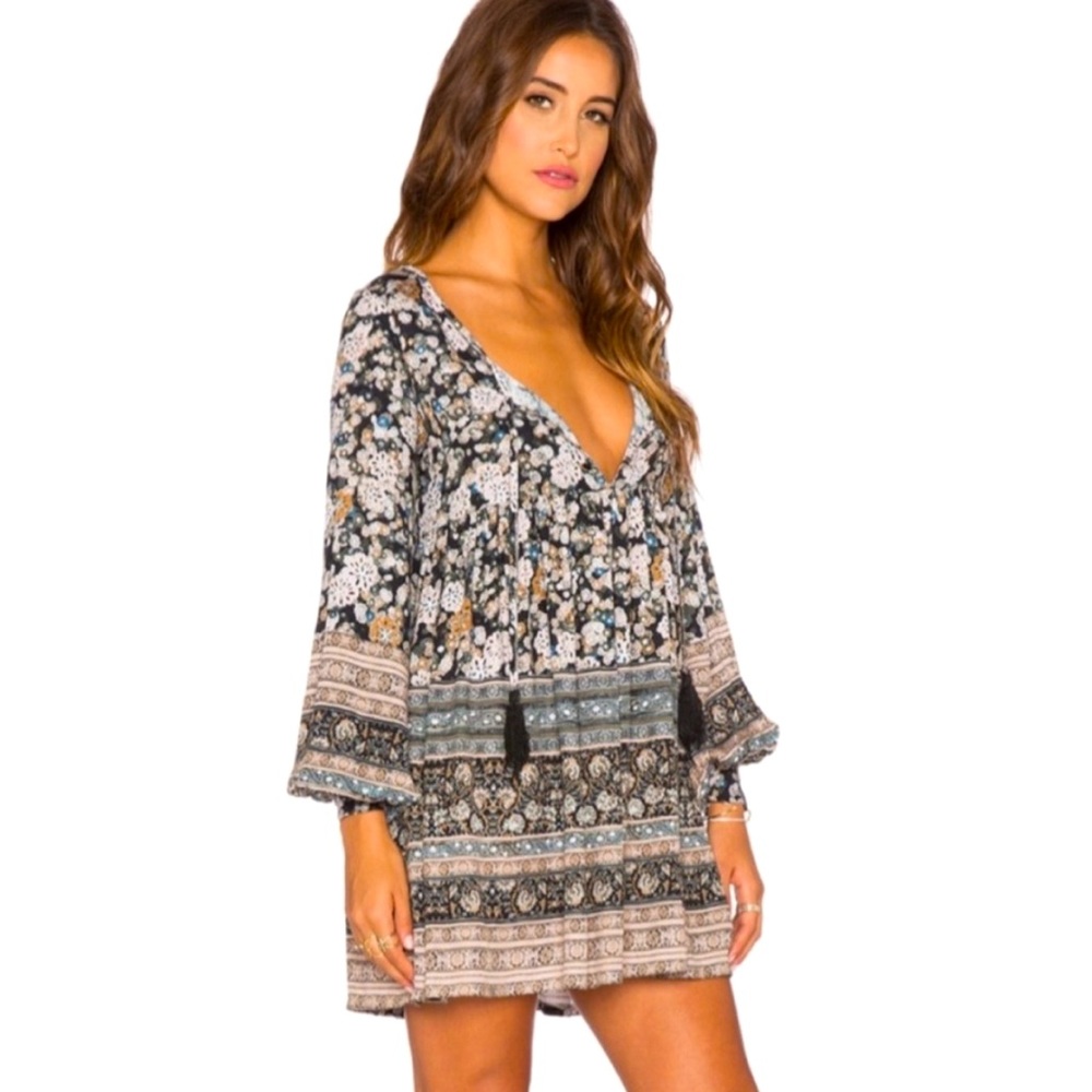 Auguste the Label Creatures Boho Dress Floral Gauze Tunic Mini Tassels Paisley